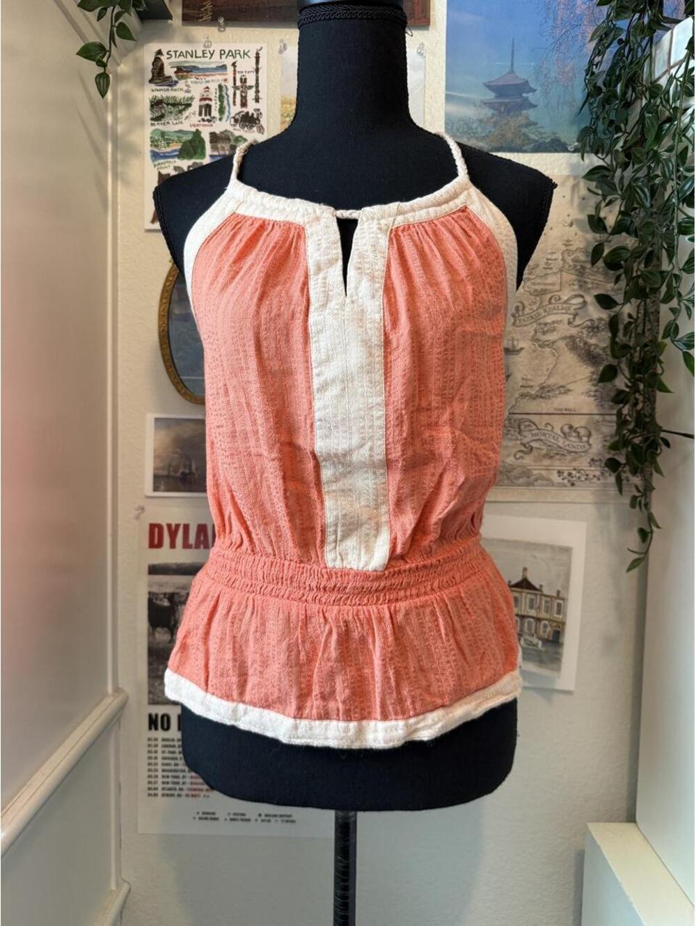 Guess Los Angeles Coral Ivory Halter Peplum Top Size S